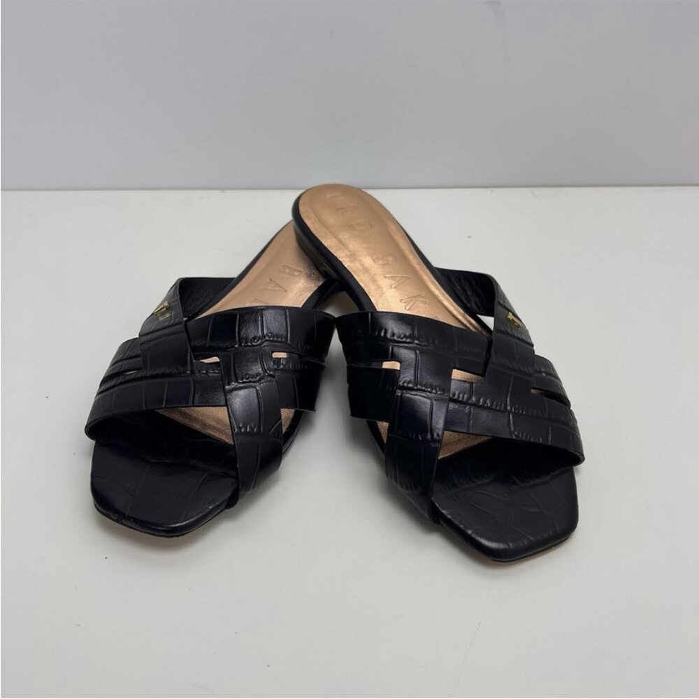 Ted Baker Zelania Sandals Black Leather Croc-effect Slip-On 38